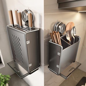 ที่แขวนมีดติดผนังพร้อมถ้วยดูดอเนกประสงค์ ที่วางส้อมช้อนตะเกียบ ดีไซน์ทรงสี่เหลี่ยมสำหรับจัดเก็บในครัว - Product Image 1