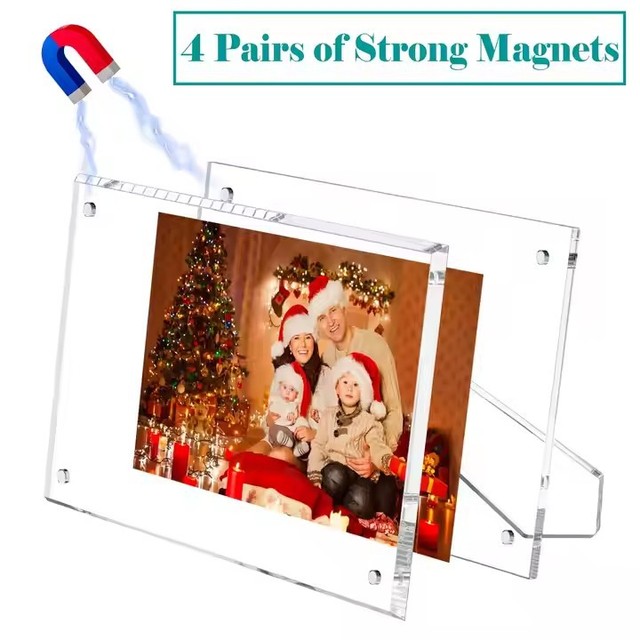 5x7-inch Transparent Magnetic Frameless Acrylic Photo Frame with Customizable Design Desktop Display Stand and Picture Holder