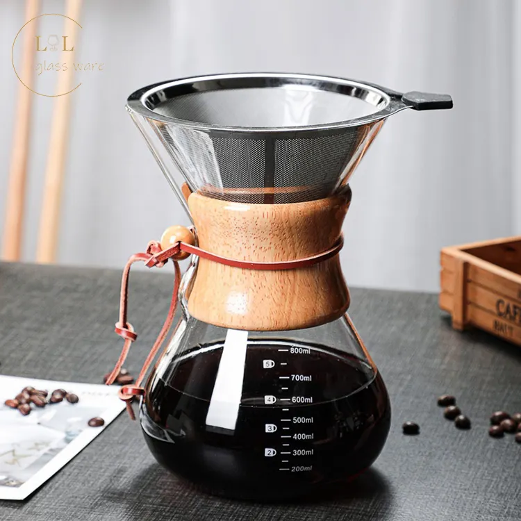Koffie Druppelaar Brouwer Glazen Koffiepot Giet Over Koffiezetapparaat Met Roestvrijstalen Filter
