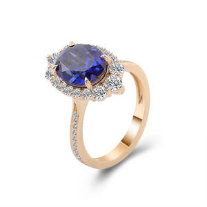 Bijoux personnalisés en or véritable 10k/14k/18k Bague en saphir de laboratoire de taille ovale de 3 carats Bagues de mariage Bijoux de mode - Product Image 2