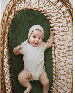 100% coton mousseline bébé couffin draps 3 Pack Ultra doux respirant <span class=keywords><strong>vert</strong></span> feuille imprimer infantile berceau <span class=keywords><strong>housse</strong></span> de matelas - Product Image 3