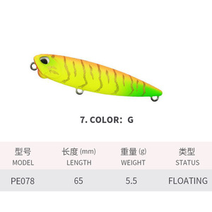 เหยื่อ<span class=keywords><strong>ปลอม</strong></span>แบบลอยน้ำ ขนาด 65 มม. น้ำหนัก 45 กรัม รูปทรงดินสอ สำหรับตก<span class=keywords><strong>ปลา</strong></span>แบบผิวน้ำ สไตล์ญี่ปุ่น พร้อมตะขอสแตนเลส - Product Image 2