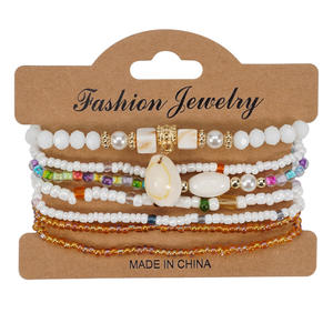 Fashion Beaded <b>Bracelets</b> Set 7Pcs Per Card With <b>Shell</b> Pendant Women's Jewelry Made In China - Product Image 6