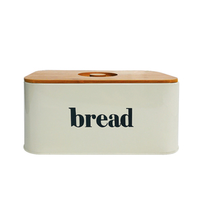Bread Box for Home Kitchen Storage Cream Metal Vintage Bread Box with Bamboo Lid for sale
