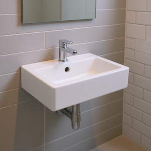 Lavabo da Bagno Rettangolare in Ceramica Bianca da Parete 14.57x7.28 Pollici con Foro Singolo per Rubinetto Design Minimalista - Product Image 2