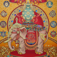 Décoration Murale Artisanale Classique en Laiton et Bois, Motif Éléphant et Vase, Symbole de Paix Auspicieux, pour Bureau et Étude, à Fixation par Mortaise et Tenon