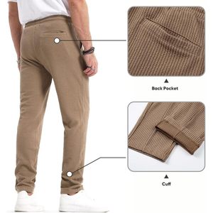 Pantalon décontracté pour homme FOXA, léger, extensible, en tricot côtelé, coupe ajustée, fuselé, avec poches, respirant, en coton et élasthanne - Product Image 3