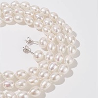Parure de bijoux Quinceañera en perles : collier, bracelet, boucles d'oreilles en perles de riz d'eau douce 7-8 mm, argent 925, pour jeunes filles, vente en gros