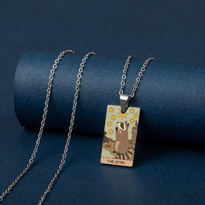 Roestvrijstalen Kraag De Acero Inoxidable Niet-Aantasting Mode Sieraden Schattige Wasbeer Art <span class=keywords><strong>Tarot</strong></span> Kaart Hanger Kettingen - Product Image 4