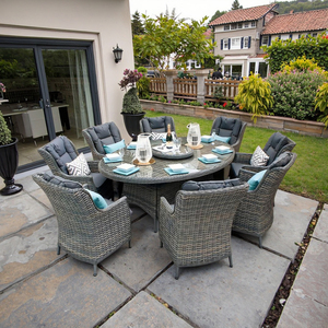 Hồ bơi vườn Bàn và ghế hiện đại 8 chỗ ngồi ban công ngoài trời Elliptical ăn đặt bàn mây đặt với mây hình bầu dục lười biếng Susan - Product Image 2