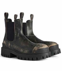 Chaussures habillées en cuir de taureau vieilli brun à bout rond effet usé, bottes <span class=keywords><strong>Chelsea</strong></span> unisexes pour hommes effet usé - Product Image 2