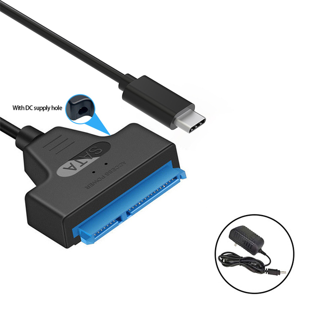 2.5 3.5 Inch SATA Hard Drive Adapter Cable with USB-C Power Supply Adapter USB 3.1 Laptop Brand New OTP Protection