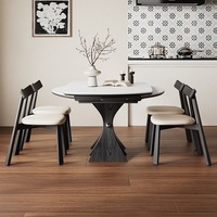 Ensemble de table à manger ronde extensible et pliable minimaliste à 4 places, plateau en bois massif et dalle de pierre, utilisation en restaurant, meubles de maison