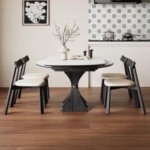 Set <span class=keywords><strong>Tavolo</strong></span> da Pranzo Rotondo Minimalista a 4 Posti Estensibile e Pieghevole con Piano in <span class=keywords><strong>Legno</strong></span> <span class=keywords><strong>Massello</strong></span> e Lastra di Pietra per Ristoranti e Arredamento Domestico - Product Image 2