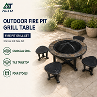 Ensemble de mobilier de jardin en fer pour terrasse et villa, comprenant barbecue au bioéthanol, table brasero et chaises, vente en gros