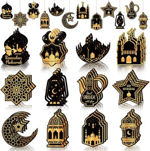 36 pièces d'ornements en bois pour le Ramadan, décorations murales pour la fête <span class=keywords><strong>de</strong></span> l'Eid, ornements suspendus en bois en forme <span class=keywords><strong>de</strong></span> lune et d'étoile - Product Image 1