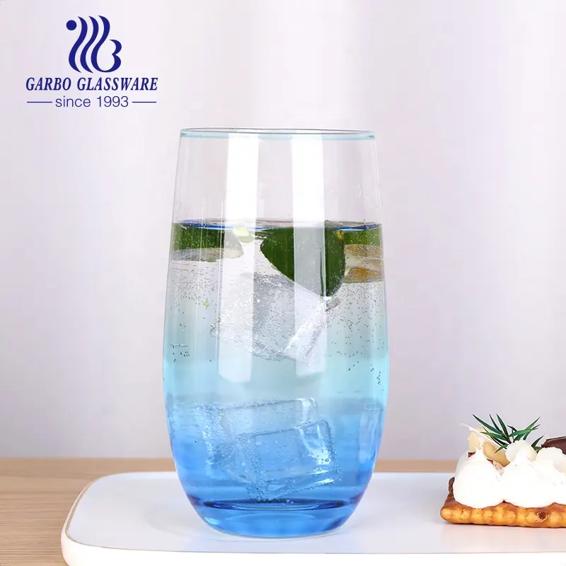 New trend hand made blown long drink belly blue bottom high ball glass clear juice drinking glass tumbler blowing beer glass cup