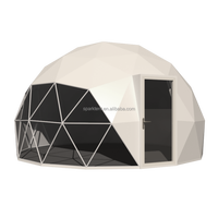 Dôme en verre de 6 m de diamètre avec cadre noir, maison en verre pour glamping, tente en verre avec salle de bain