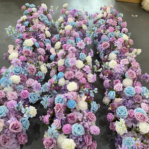 W-FR024 Wholesale Artificial Flower Runner Backdrop Purple Flower Table Runner <b>Centerpiece</b> for <b>Wedding</b> Party Decoration - Product Image 1
