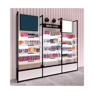 Moda renkli özelleştirilmiş parfüm mağaza armatürleri süslemeleri kozmetik vitrin rafları Led ışıkları ile güzellik salonu için
