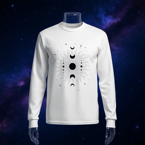T-shirt à manches longues et débardeur géométrique minimaliste monochromatique avec symboles mystiques des phases lunaires - Produit promotionnel - Product Image 3