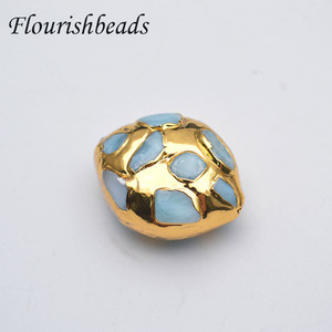 Perline in Pietra Naturale Larimar con Placcatura in Oro e Argilla, Forma Ovale 13x18mm, per Creazione di Gioielli Fai-da-Te - Product Image 1