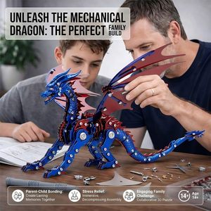 Kit de modèle de pterosaure en <span class=keywords><strong>métal</strong></span> <span class=keywords><strong>3D</strong></span> - <span class=keywords><strong>Puzzle</strong></span> de dinosaure steampunk en acier inoxydable - Art bionique <span class=keywords><strong>mécanique</strong></span> pour la décoration de bureau des adultes (Bleu) - Product Image 3