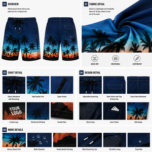 Custom Board Shorts <b>Men</b> Quick Dry Polyester Swim <b>Trunks</b> Palm Tree Print Mesh Lining Zip Pocket Beach Surf Swimwear - Product Image 3