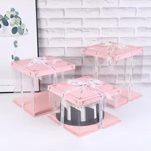 공장 직매 투명 PVC 케이크 상자 웨딩 케이크 패키지 상자 리본 포함 4 6 8 10 12 14 케이크 상자
