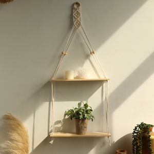 Suspension murale en <span class=keywords><strong>macramé</strong></span> de coton nordique, support de Pot de fleur de plante fait à la main, étagère en bois de <span class=keywords><strong>macramé</strong></span>, décoration intérieure - Product Image 2