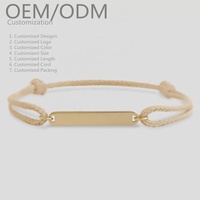 Bracelet en acier inoxydable plaqué or PVD 18 carats, gravable, résistant au ternissement, avec breloque barre personnalisable et cordon ciré