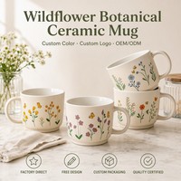 Tasses à fleurs en céramique de luxe en gros, style pastoral nordique, 400 ml, porcelaine réutilisable, grande capacité, écologique, lave-vaisselle