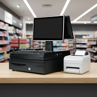 Terminal de point de vente (TPV) de caisse tactile simple/double 15,6 pouces avec imprimante 58 mm, clavier et tiroir-caisse pour le commerce de détail