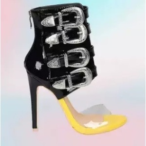 Sandales compensées d'été pour femmes à bout ouvert avec boucle, talon carré, tige en PU et semelle en caoutchouc - Product Image 5