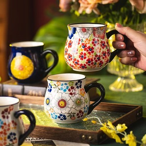 Taza de Café de Cerámica Pintada <span class=keywords><strong>a</strong></span> Mano, Diseño Creativo Retro para el Hogar u Oficina, Taza de Desayuno <span class=keywords><strong>con</strong></span> <span class=keywords><strong>Flores</strong></span> - Product Image 1