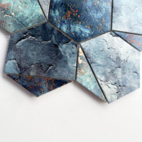 Mosaïque hexagonale 3D en métal bleu au design moderne pour décoration murale extérieure, villa, hôtel, cuisine, salle de bain, crédence, épaisseur 8 mm
