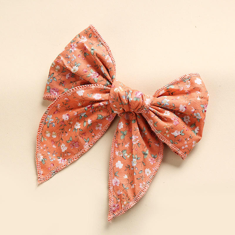2-Orange Floral coton arcs Fable cheveux Bow clips