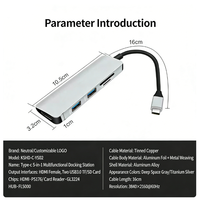 En stock : Hub USB 3.0 5 ports en alliage d'aluminium avec lecteur de cartes SD/Micro SD/TF Type-C pour caméra embarquée et tablettes Android