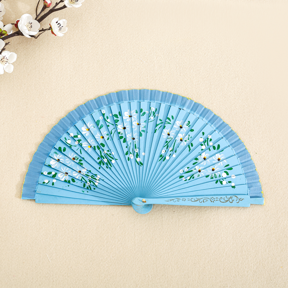 19cm Eco-Friendly Double-sided Painted Wooden Folding Hand Fan Floral ...