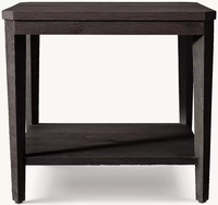 Table d'appoint en bois massif avec étagère, finition chêne brossé, pieds coniques, rangement ouvert, table d'appoint moderne Japandi, table de chevet