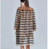 Manteau de luxe en fourrure de renard véritable pour femme, veste longue en fourrure de renard naturelle pour l'hiver, élégant manteau rayé en fourrure, vente en gros