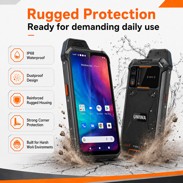 UNIWA W888 NFC Rugged Smartphone IP68 Waterproof 4G Android Handheld Terminal with Big Speaker and PTT Button