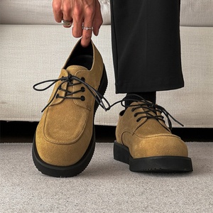Chaussures en cuir décontractées à bout rond pour hommes, style business casual, à lacets, montantes, à semelle épaisse, tendance rétro, chaussures de travail, vente en gros sur mesure - Product Image 4