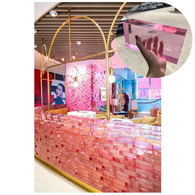 Thủy tinh trang trí gạch thấp bức tường phân vùng màu hồng tốt đánh bóng tinh thể rõ ràng thủy tinh gạch khối nhà cung cấp bán buôn bán