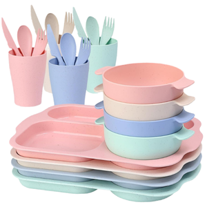 24-Piece Cute Unbreakable Plastic Dinnerware Cutlery <strong>Set</strong> Kids/Toddlers Divided Plates Microwave/Dishwasher Safe <strong>Tableware</strong> <strong>Set</strong> - Product Image 4