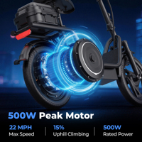 Trottinette électrique AOVOPRO 14 pouces pour 2 personnes, moteur 500W, batterie 48V, trottinette électrique urbaine avec boîte arrière et amortissement