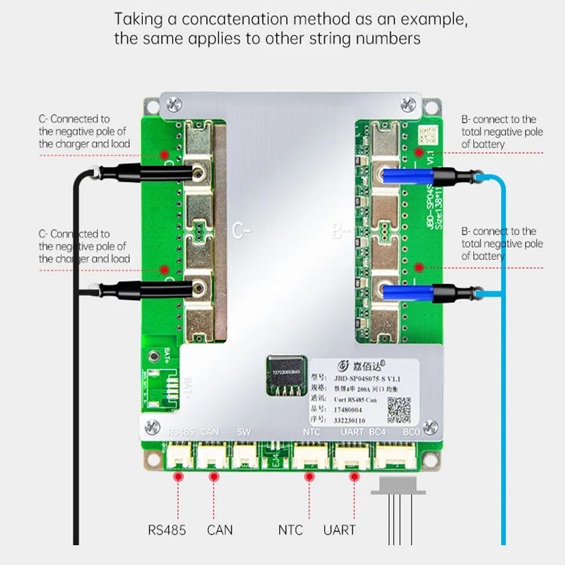 JBD Lifepo4 BMS 12V 4S 3S Smart BMS Liion 50A 100A 150A 200A BMS RS485 CAN With Series Connection For Lithium Ion Battery E-bike · image 6