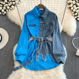Nuova Collezione: Camicia in Denim Asimmetrica a Maniche Lunghe per Donna, Taglie Forti, Bluse Femminili - Product Image 5