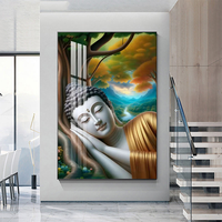 Indian Religious Gold Meditation Chakra Framed Modern Luxury Diamond LED Light Crystal Porcelain Art Wall Decor Painting Buddha
