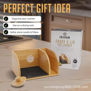 Wooden <b>Coffee</b> Filter Storage Box With <b>Spoon</b> Pour Over <b>Coffee</b> Maker Holder Rectangle Shape Multipurpose Rack - Product Image 3